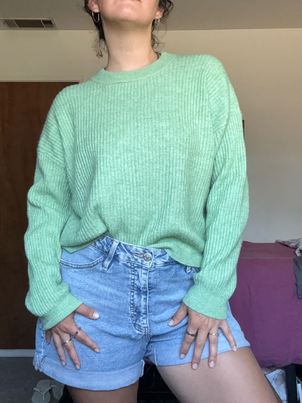 H&M Ribbed Crewneck Sweater in Green